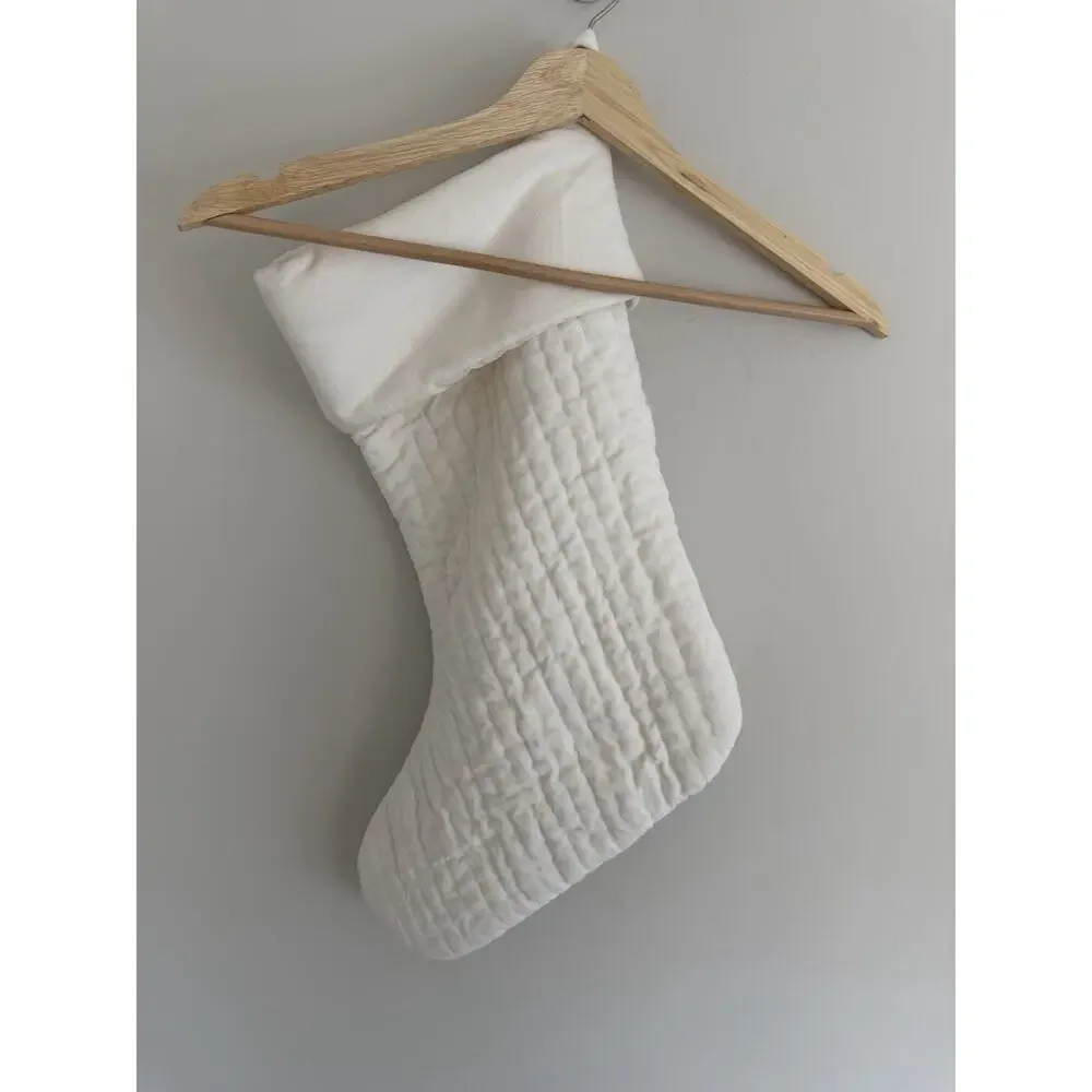 Pottery Barn Channel Quilted Ivory Velvet Medium Stocking Mono “MOM” Christmas